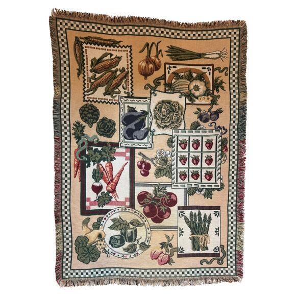Cottagecore Goodwin Weavers Veggie Throw Blanket 48x60 | Vintage Farmhouse Decor - Picture 1 of 5